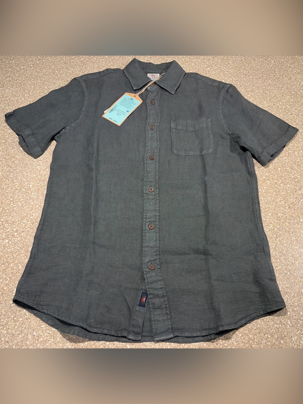 NWT Faherty Palma Short Sleeve Linen Shirt Washed Black Basketweave Small $168